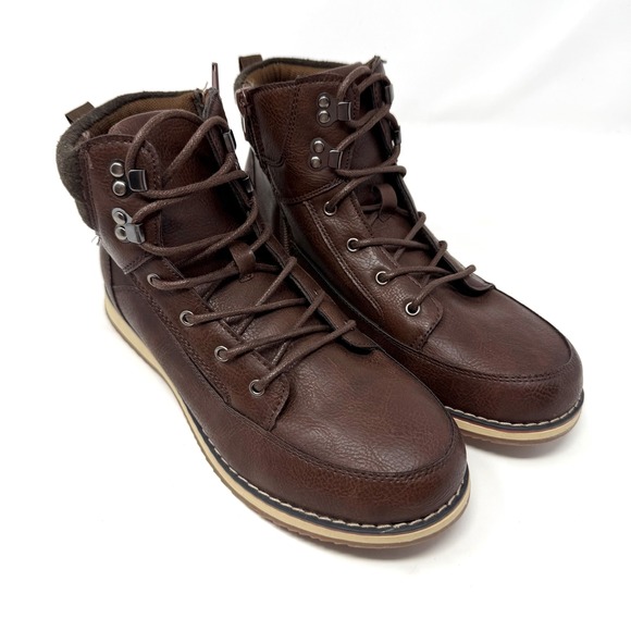 Steve Madden Brown Faux Leather Lace Up Side Zip Ankle Boots Kids Size 6 - Picture 7 of 12